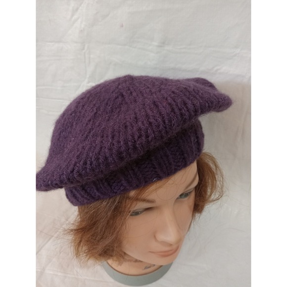 Plum Knit Beret Hat Womens Slouchy Wool Blend Winter Warm Fashion - Picture 1 of 4